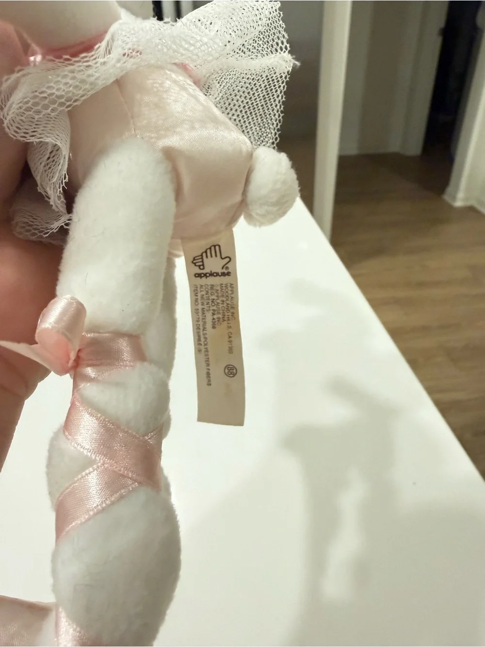 Vintage 90s Plush Bunny Ballerina Toy - White and Light Pink